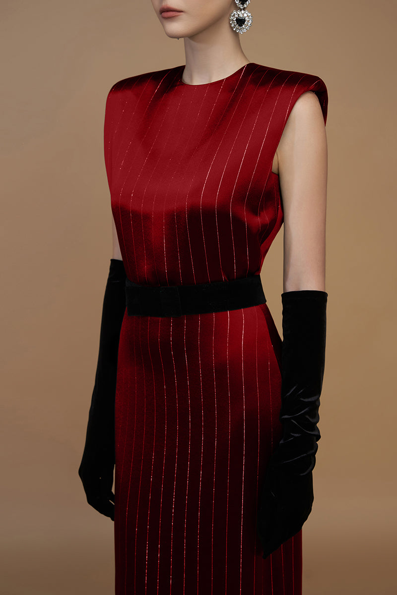 STRIPED SILK RED GOWN - CULT MIA