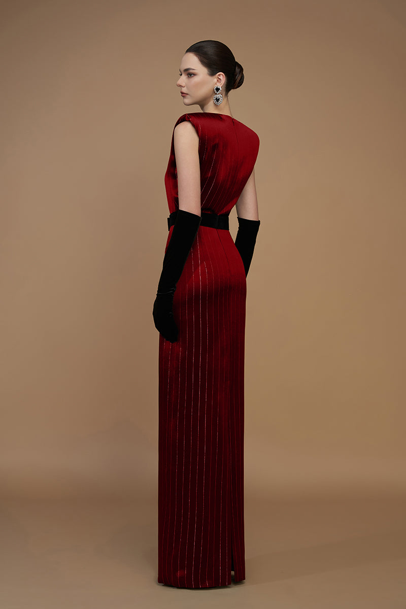 STRIPED SILK RED GOWN - CULT MIA