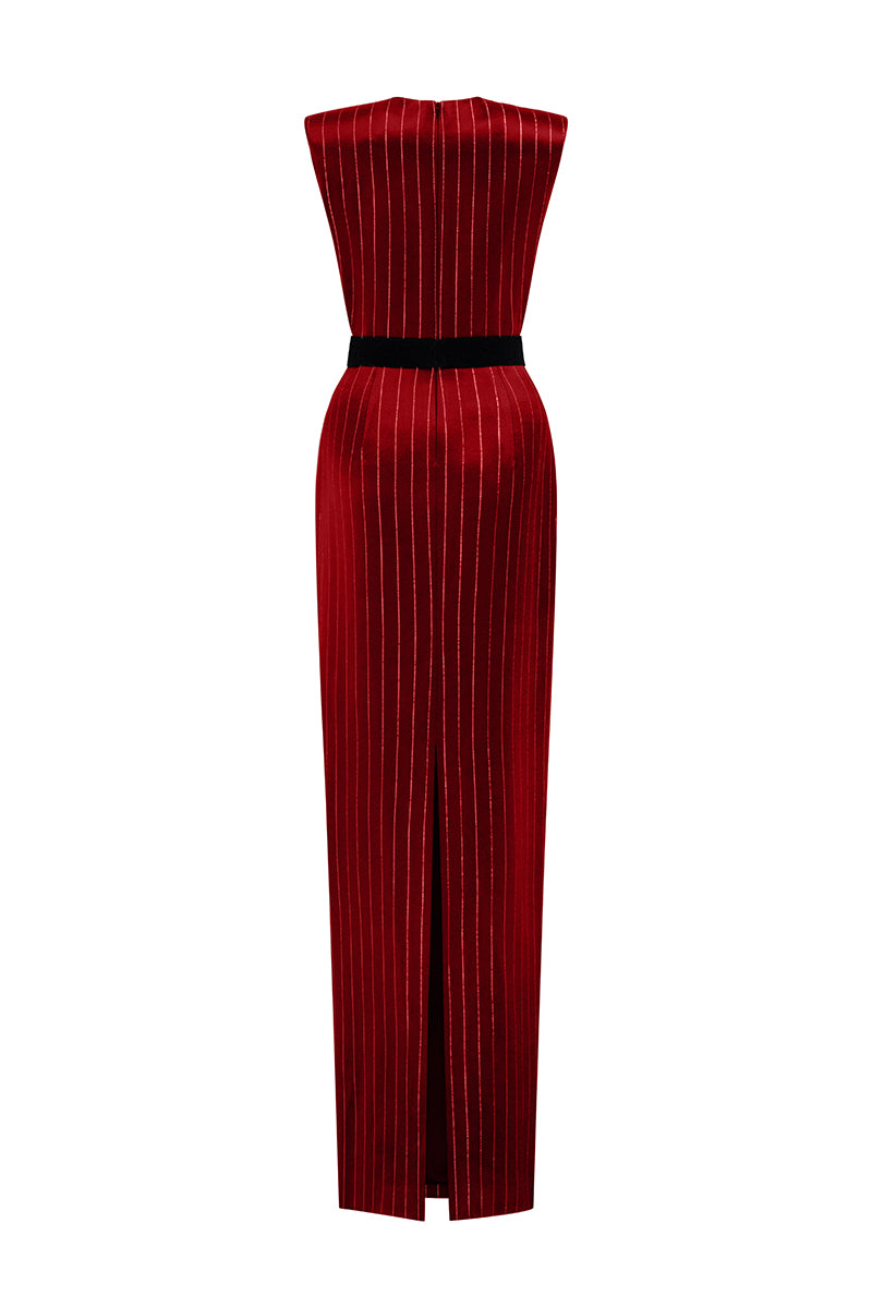 STRIPED SILK RED GOWN - CULT MIA