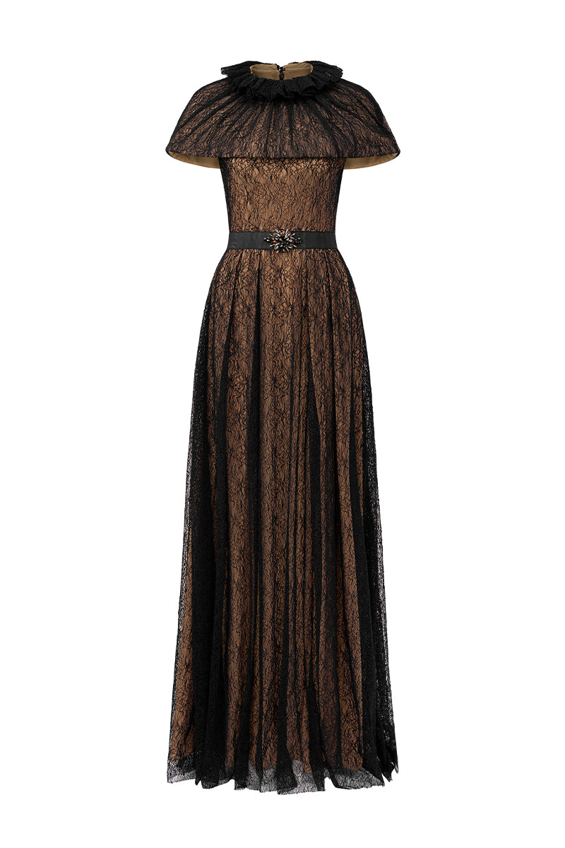VINE GUIPURE LACE MAXI DRESS IN BLACK VINE GUIPURE LACE MAXI DRESS IN BLACK