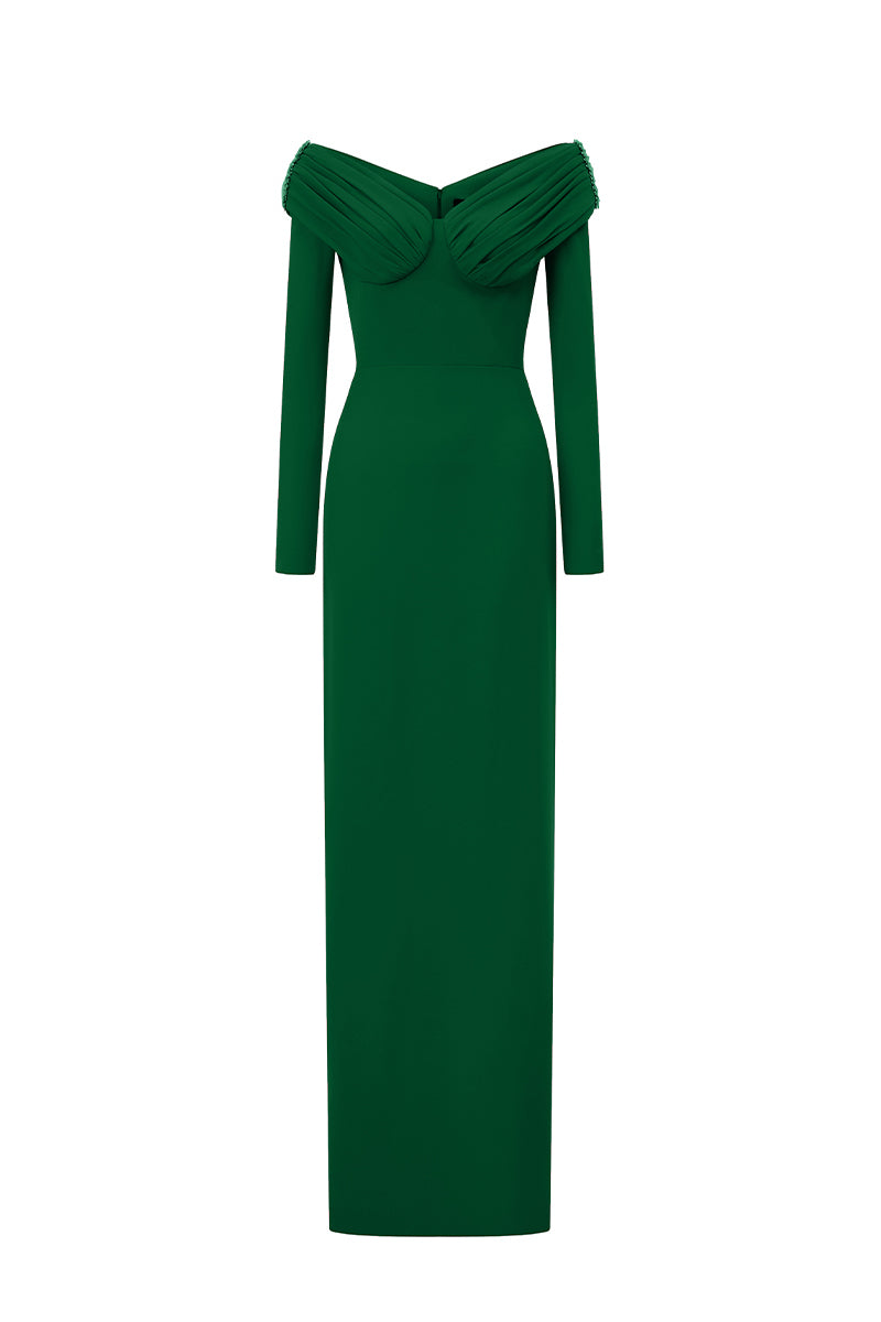 CREPE DE CHINE V-NECK MAXI DRESS IN GREEN | CULT MIA | I.H.F CREPE DE CHINE V-NECK MAXI DRESS IN GREEN | CULT MIA | I.H.F