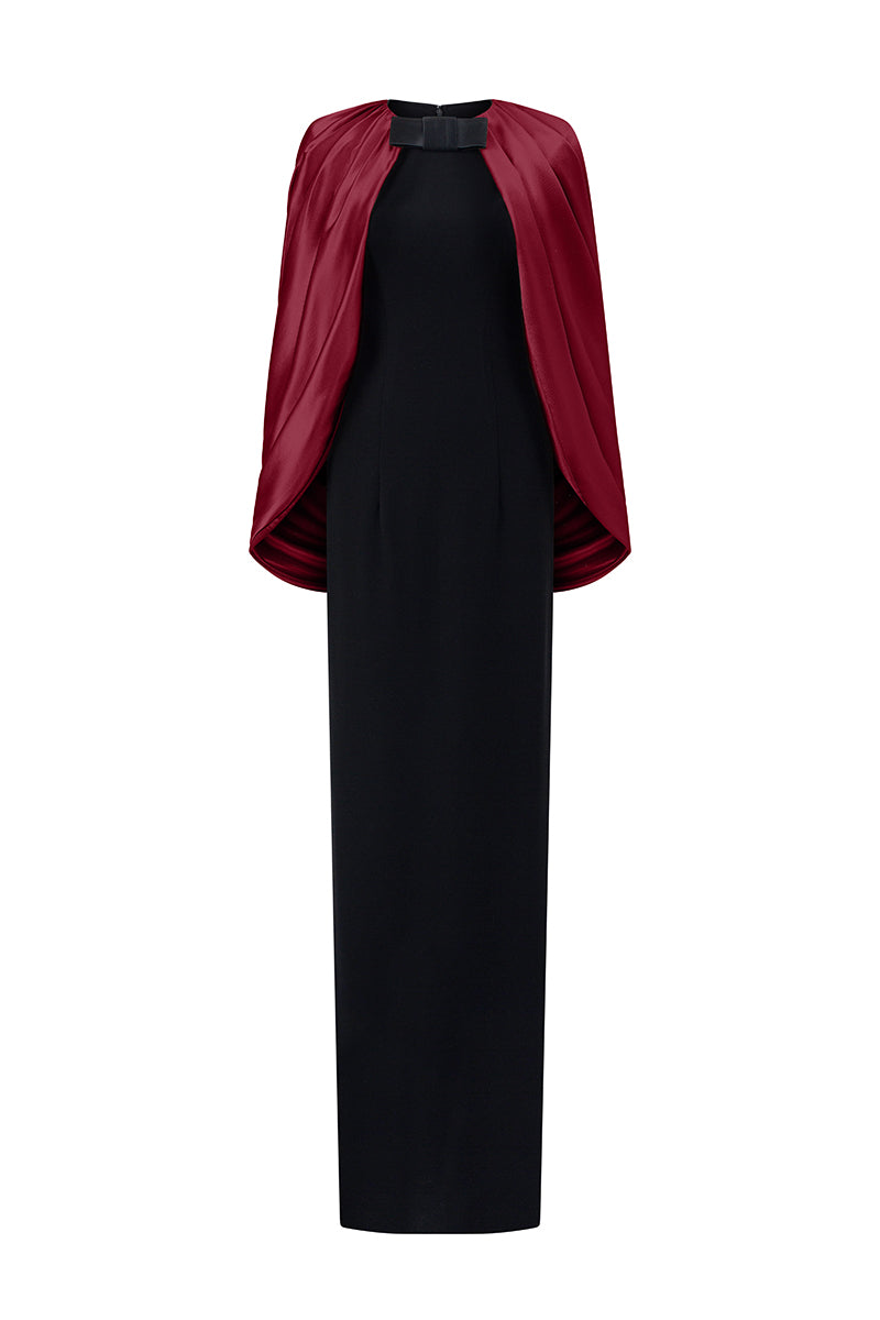 SHIMMER SATIN SILK LINED DRESS IN BLACK AND BORDEAUX SHIMMER SATIN SILK LINED DRESS IN BLACK AND BORDEAUX