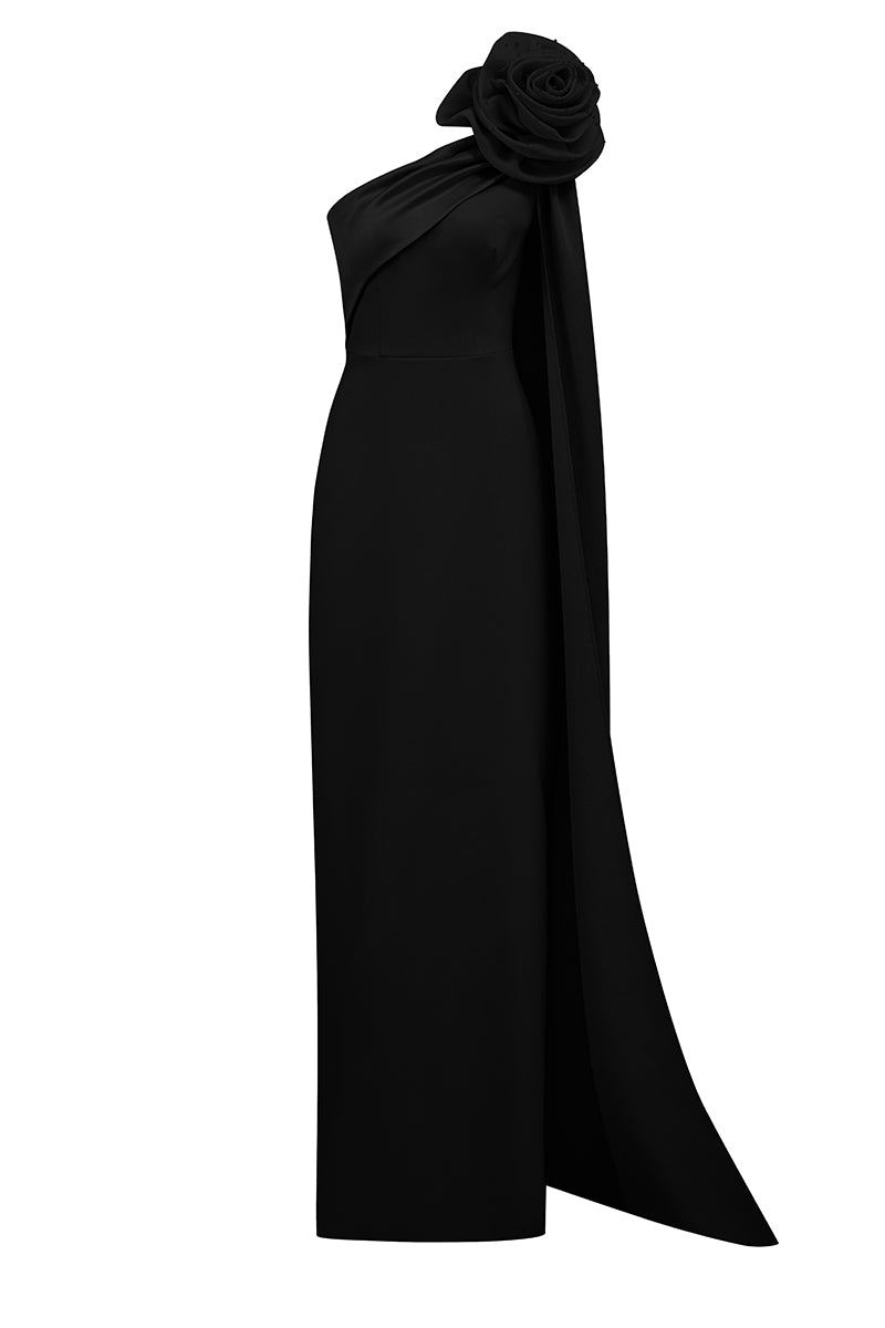 CREPE AND SILK TAFFETA DRESS IN BLACK - CULT MIA