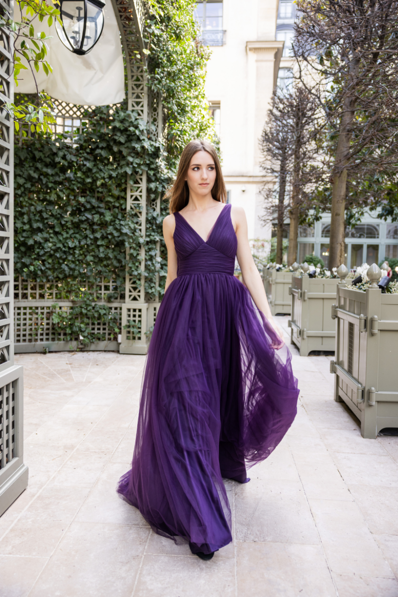 ETHEREAL TULLE A-LINE GOWN IN PURPLE - CULT MIA