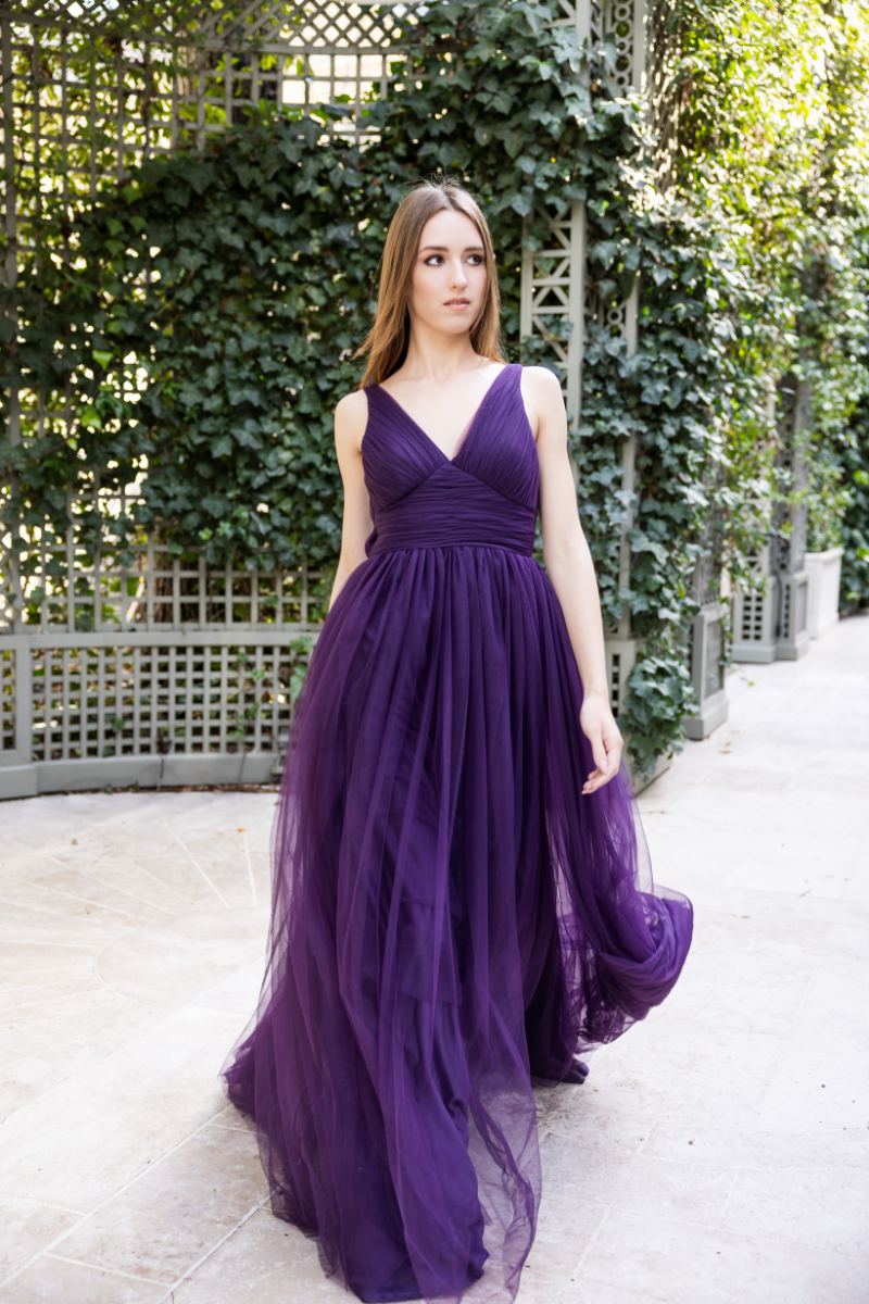 ETHEREAL TULLE A-LINE GOWN IN PURPLE - CULT MIA