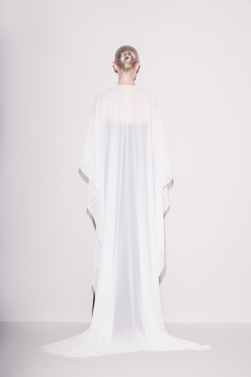 ETHEREAL TAFFETA GOWN AND CAPE IN BLACK - CULT MIA