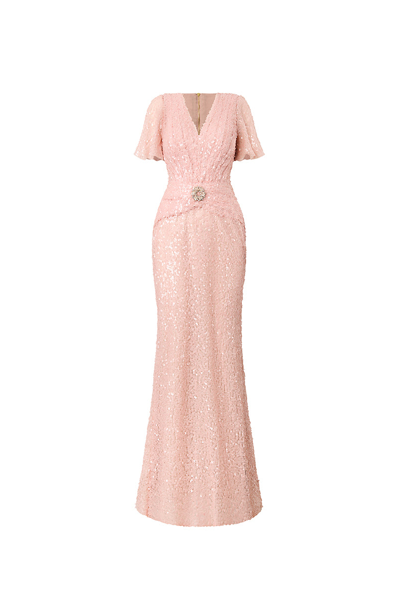 PINK SEQUIN RUFFLE DRESS - CULT MIA