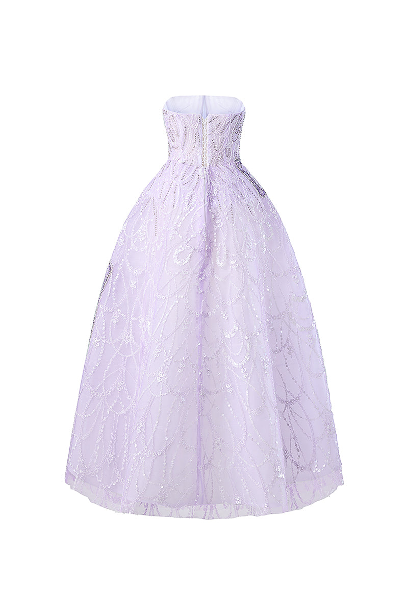 STRAPLESS LILAC TULLE BALL GOWN - CULT MIA