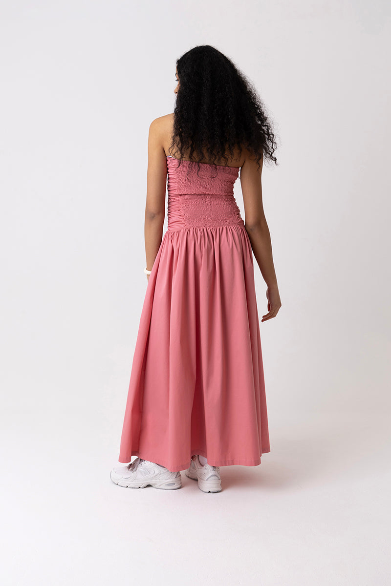 RUCHED COLUMN BARDOT PINK DRESS - CULT MIA