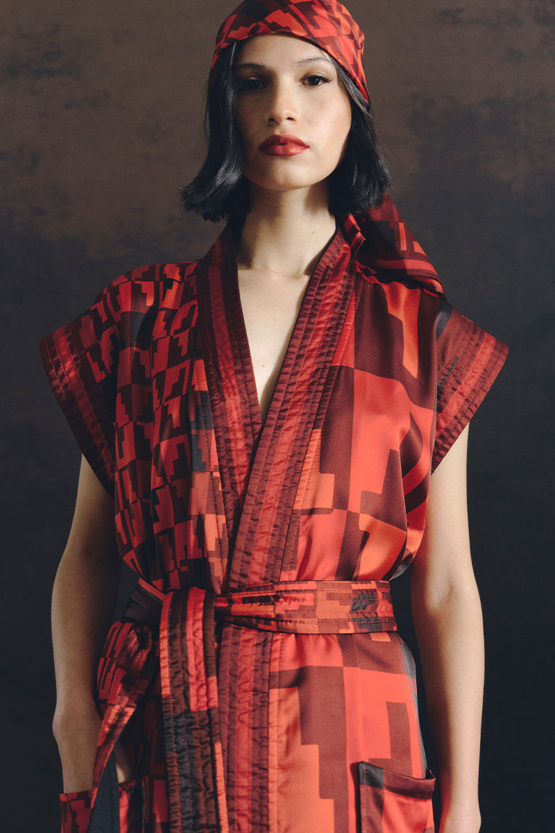 ANDEAN STEPS REVERSIBLE KIMONO IN ORANGE - CULT MIA