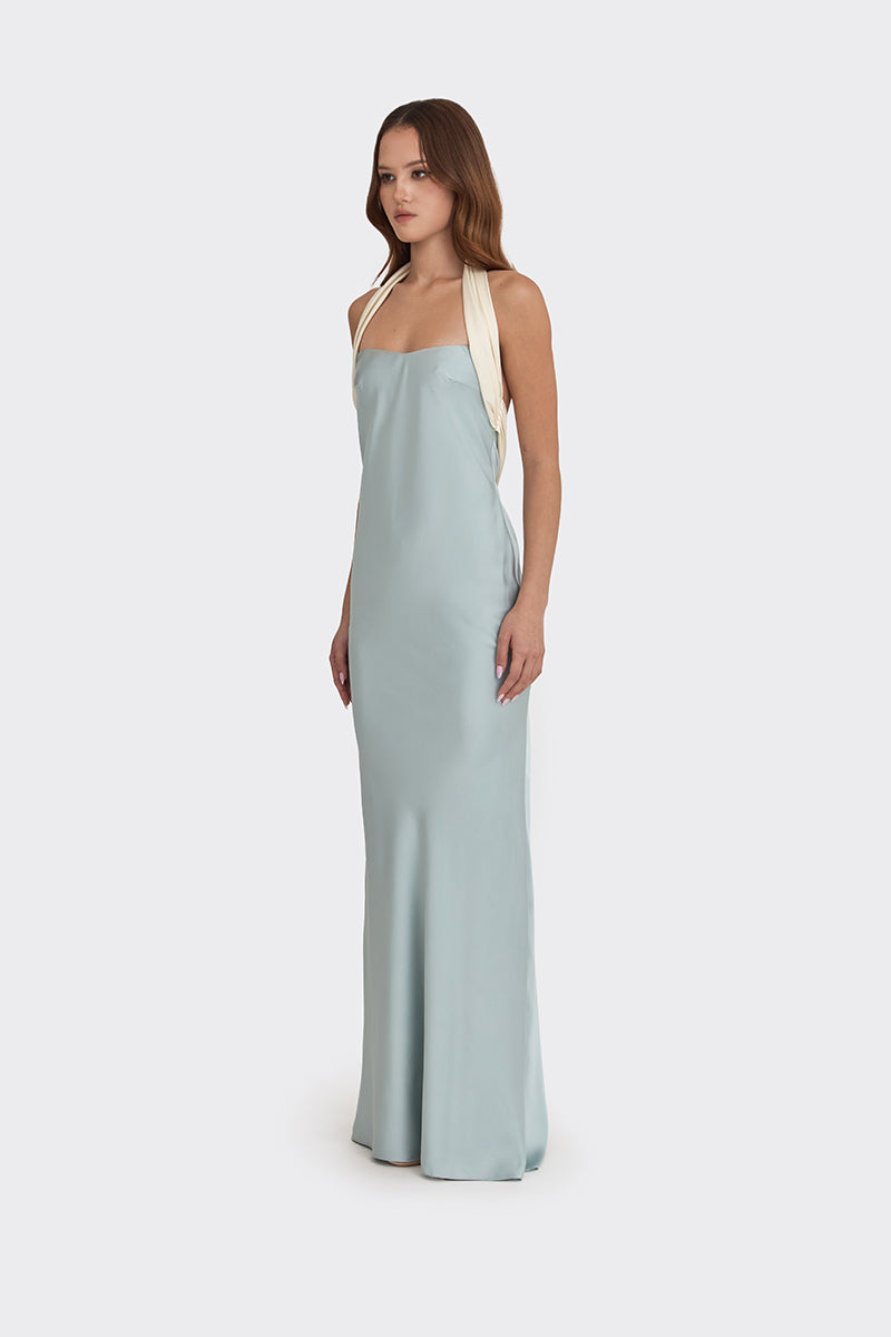ANGELINE MAXI DRESS IN DUSTY BLUE - CULT MIA