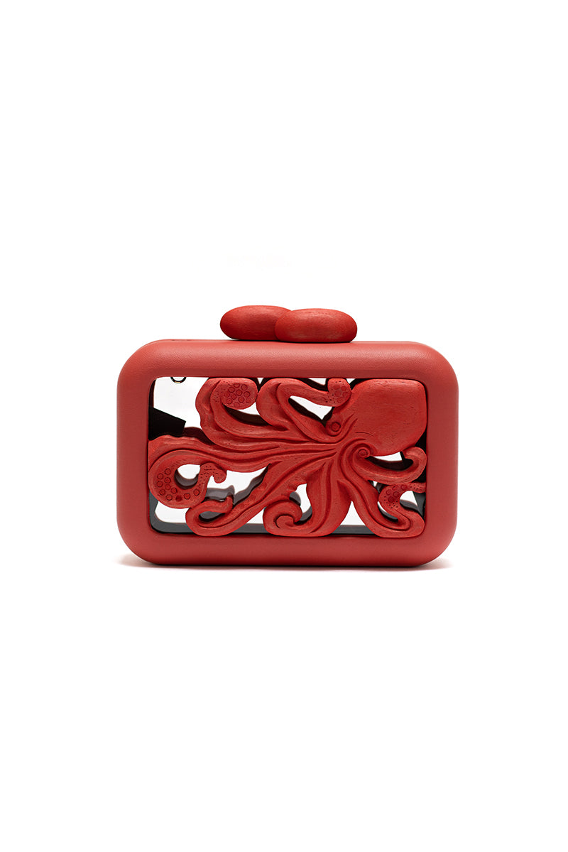 ANIMALIS OCTOPUS ACRYLIC RED CLUTCH - CULT MIA