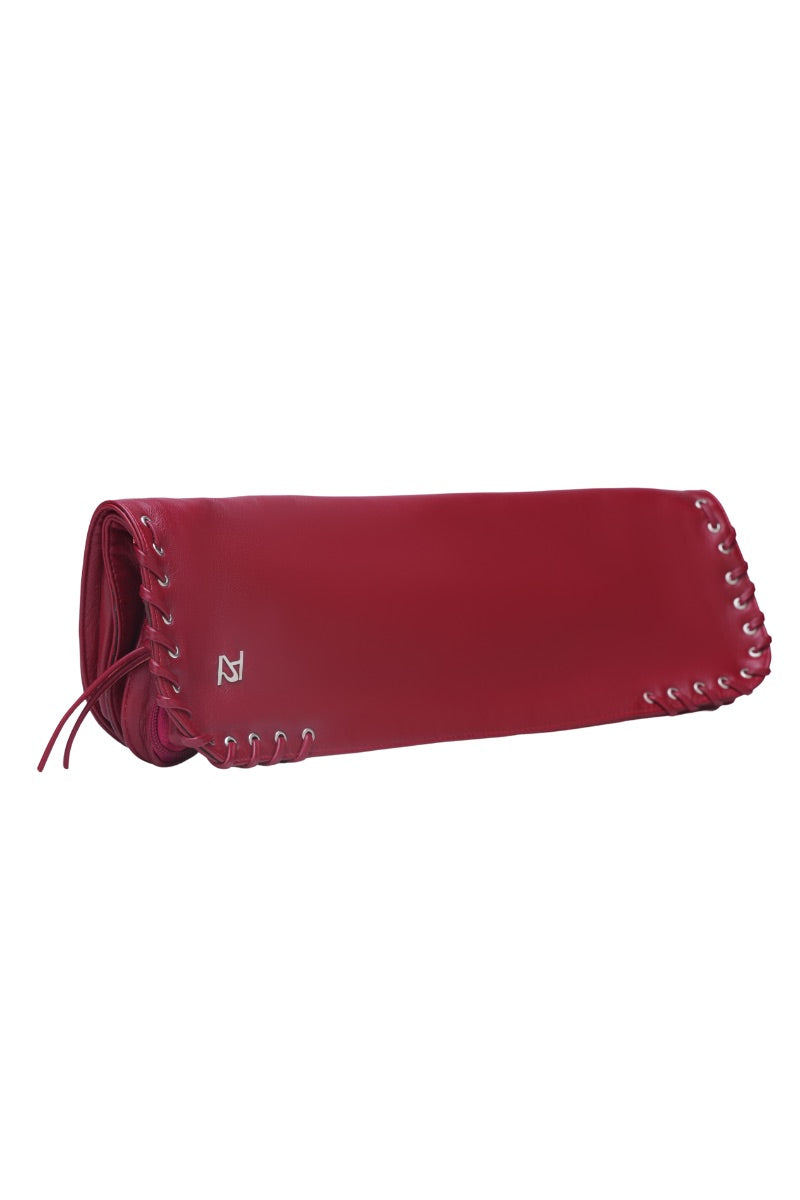 ANNABELLE CLUTCH LEATHER BAG WASHED IN RED - CULT MIA