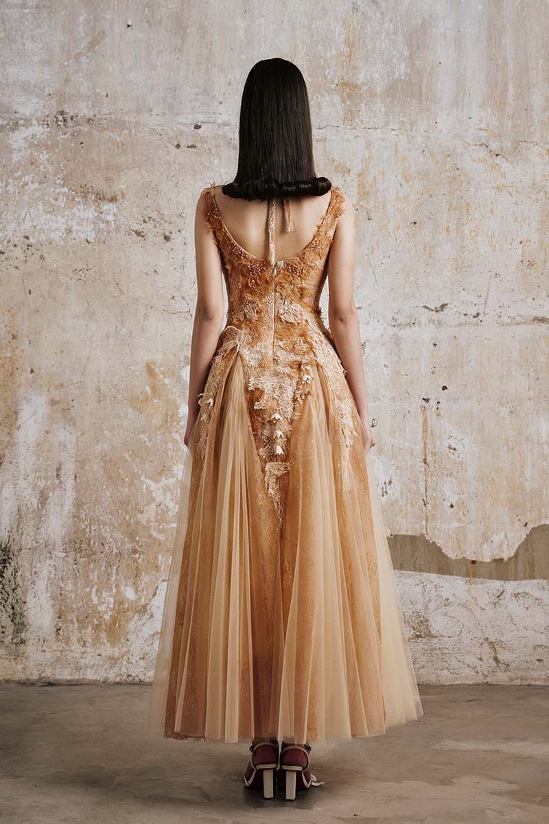 CULT MIA X DO LONG GOLDEN PETAL MIDI DRESS - CULT MIA