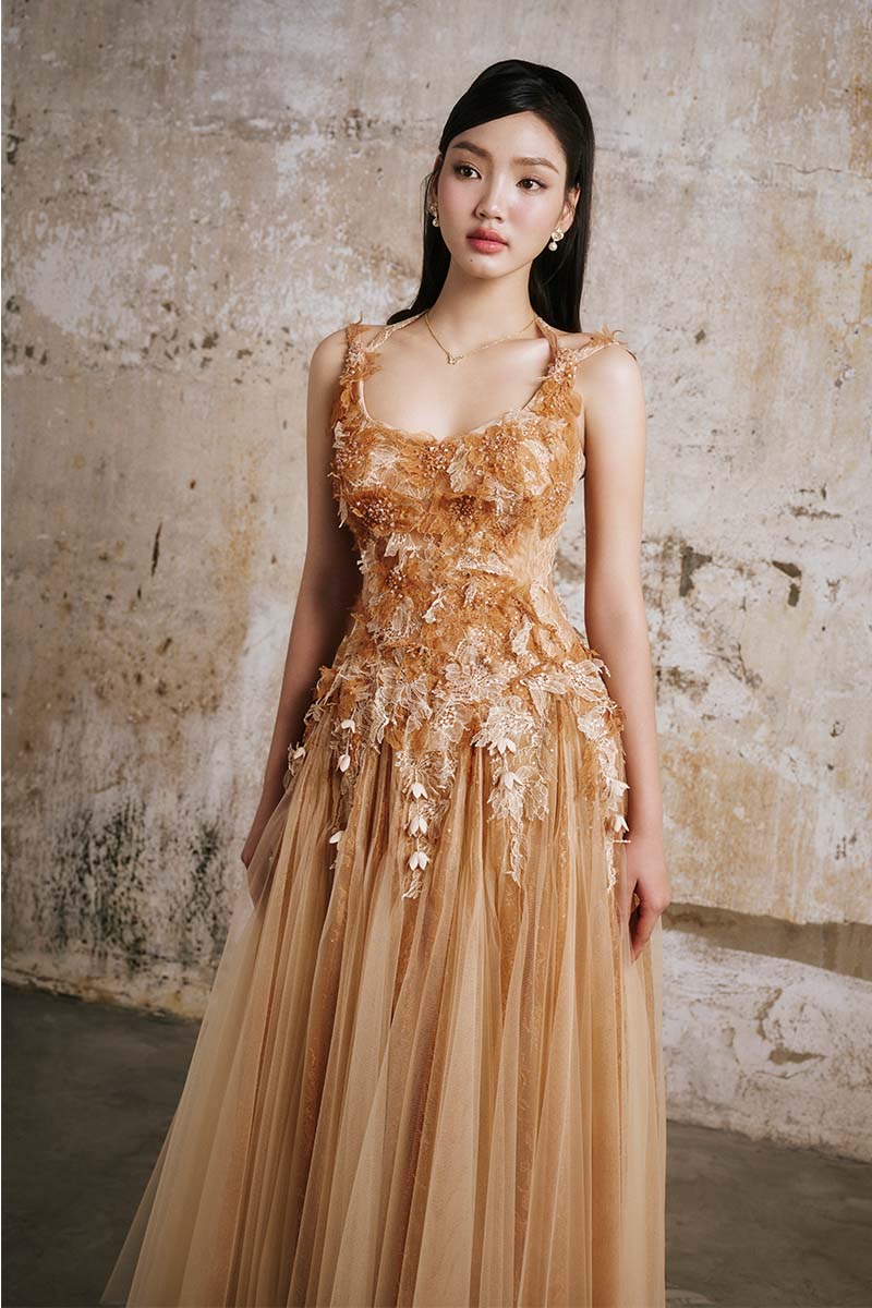 CULT MIA X DO LONG GOLDEN PETAL MIDI DRESS - CULT MIA