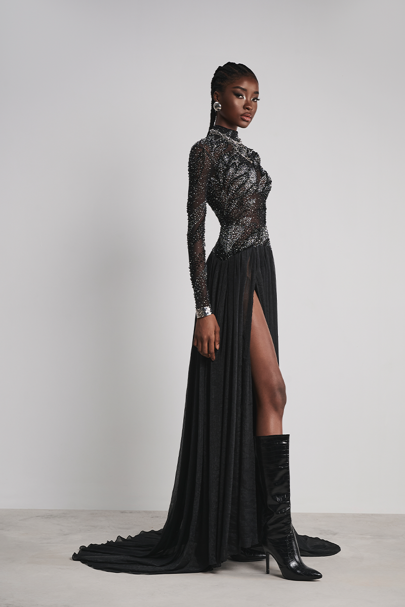 WINGED GRACE GOWN IN BLACK - CULT MIA