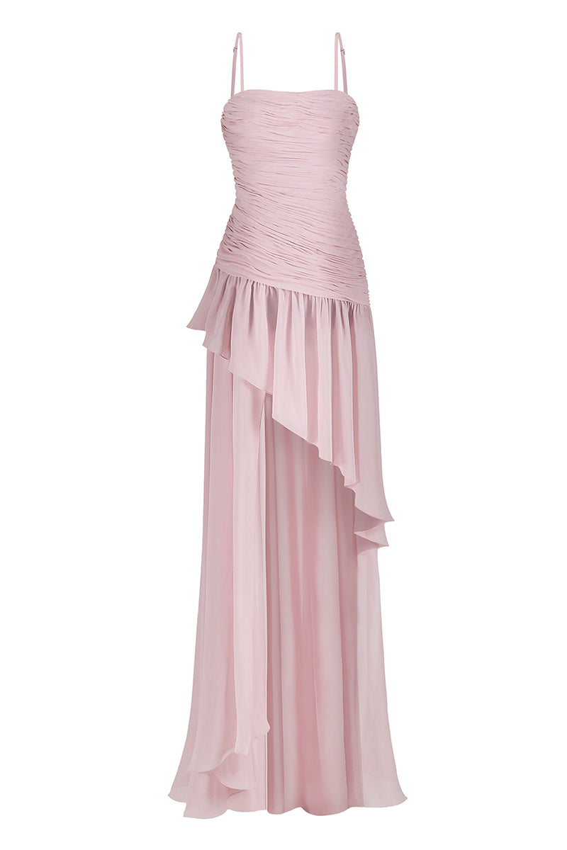 Stolen Stores Asymmetric Draped Chiffon Mini Dress in Dusty Pink | Cult Mia Stolen Stores Asymmetric Draped Chiffon Mini Dress in Dusty Pink | Cult Mia