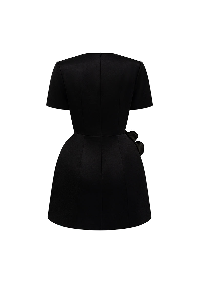 EMBROIDERED SHORT SLEEVE MINI DRESS IN BLACK - CULT MIA