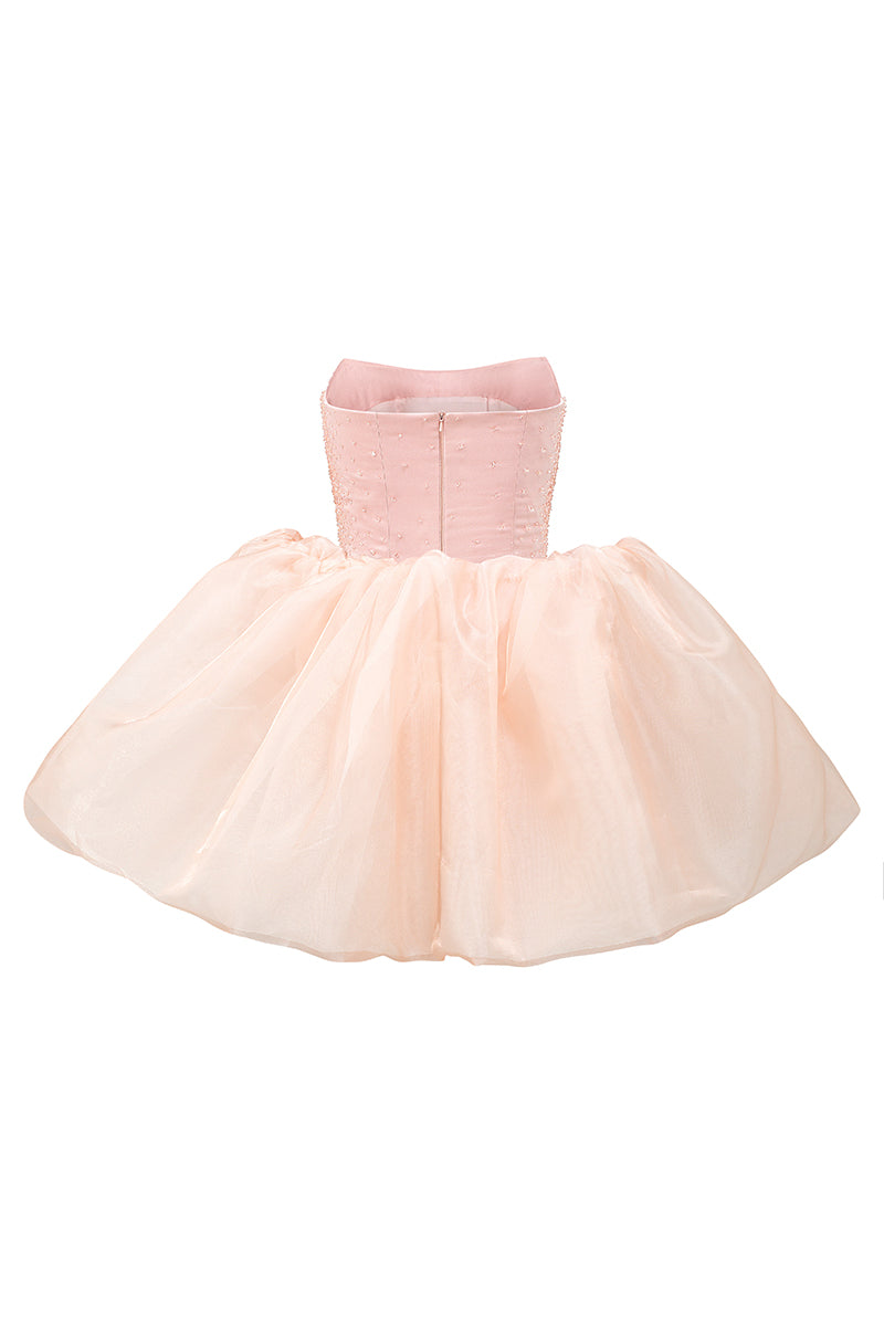 BUSTIER BEADED MINI DRESS IN LIGHT PINK - CULT MIA