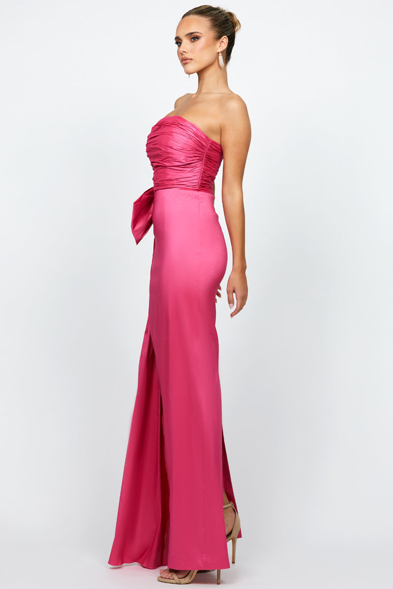GABRIELLE STRAPLESS COLUMN GOWN IN PINK FONDANT - CULT MIA