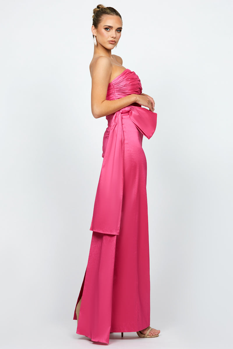 GABRIELLE STRAPLESS COLUMN GOWN IN PINK FONDANT - CULT MIA