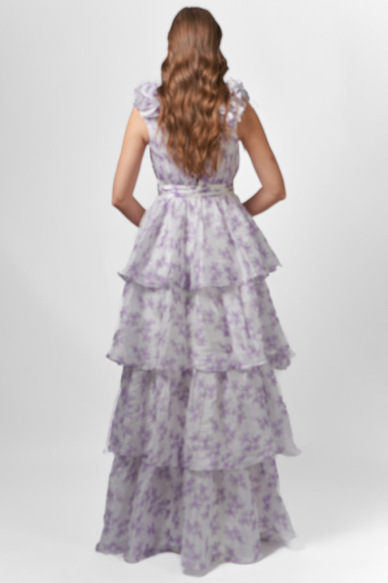 VIOLETA TIERED PRINT GOWN - CULT MIA