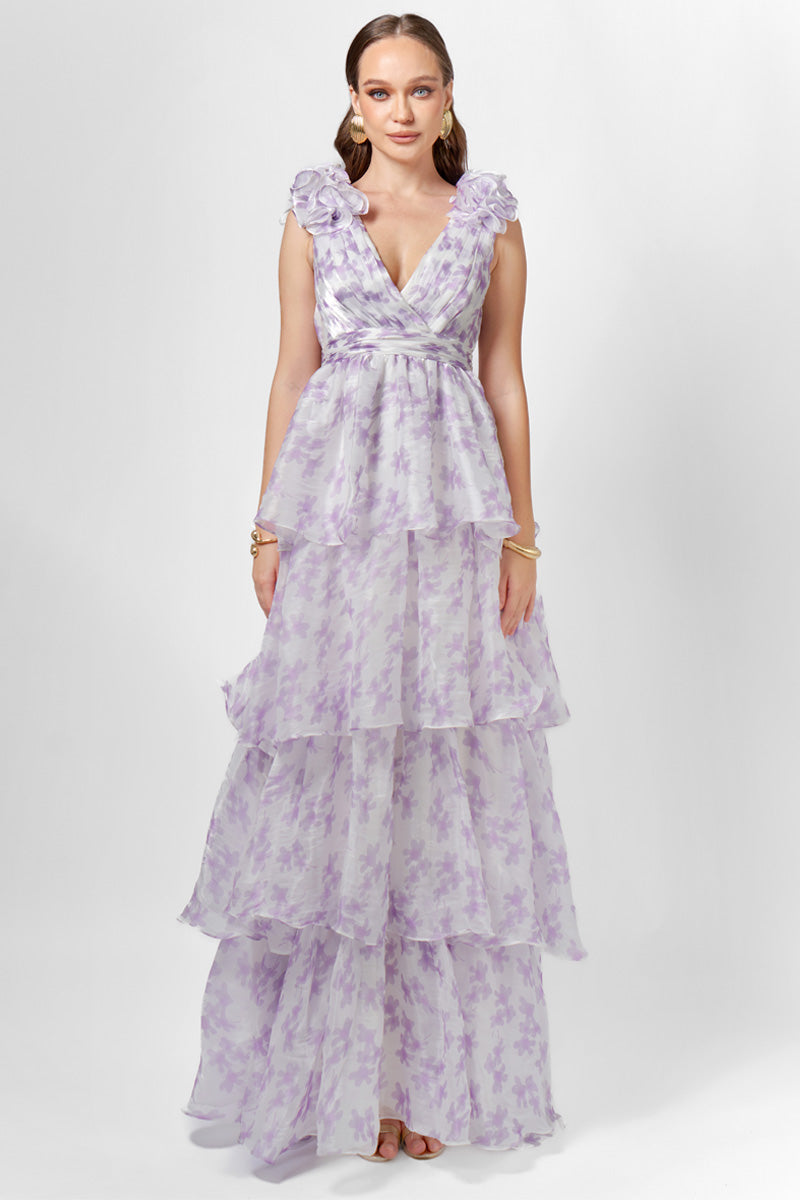 VIOLETA TIERED PRINT GOWN - CULT MIA