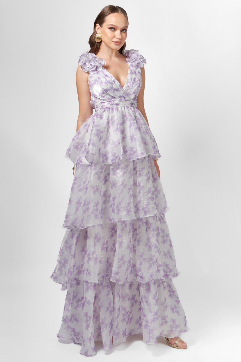 VIOLETA TIERED PRINT GOWN - CULT MIA