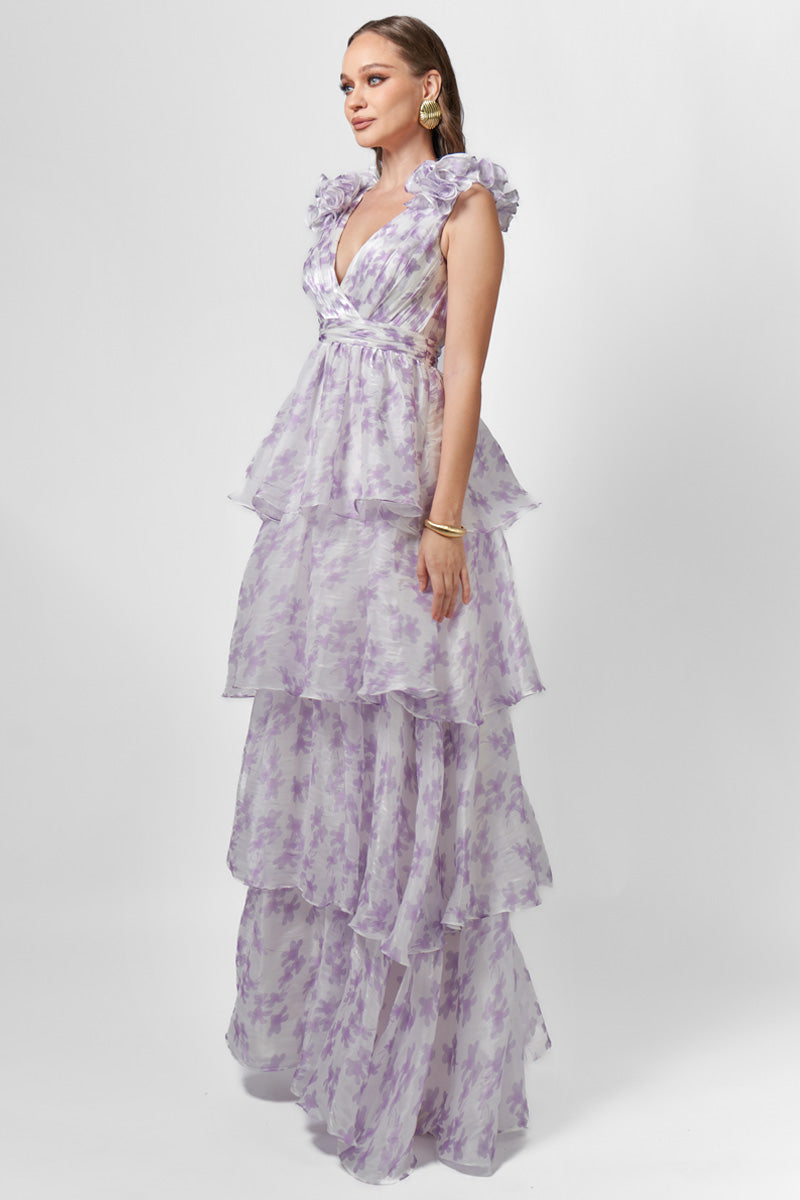 VIOLETA TIERED PRINT GOWN - CULT MIA