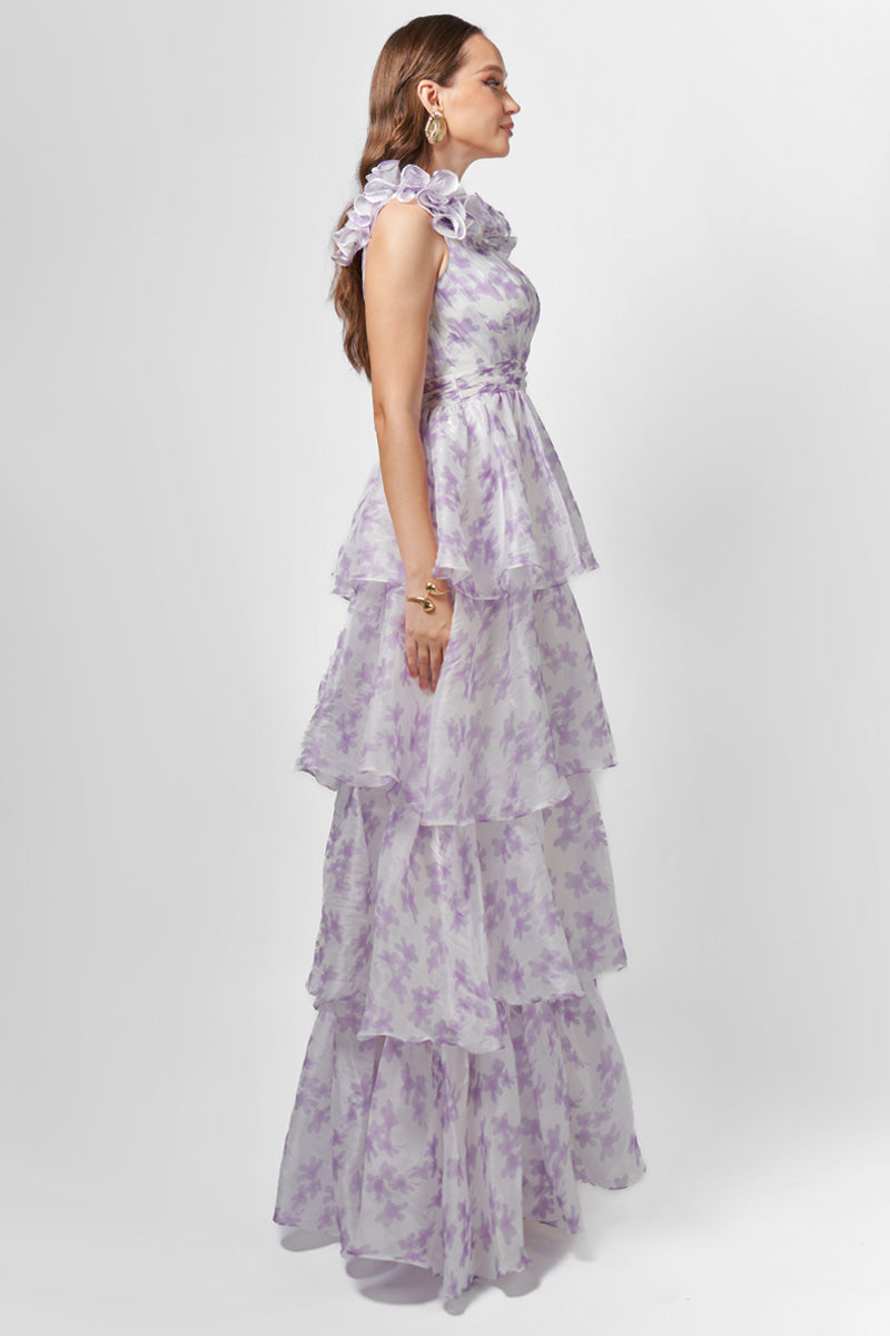 VIOLETA TIERED PRINT GOWN - CULT MIA