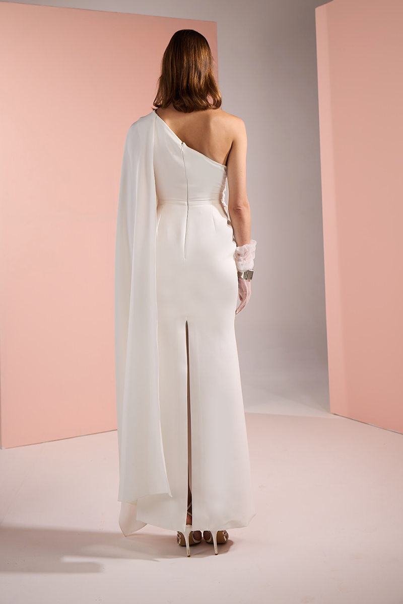 CREPE DRESS WITH SCARF IN WHITE - CULT MIA