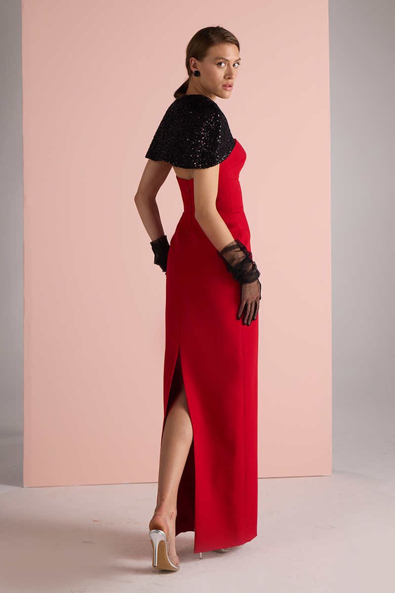 STRAPLESS TUBE DRESS WITH CAPE IN RED - CULT MIA