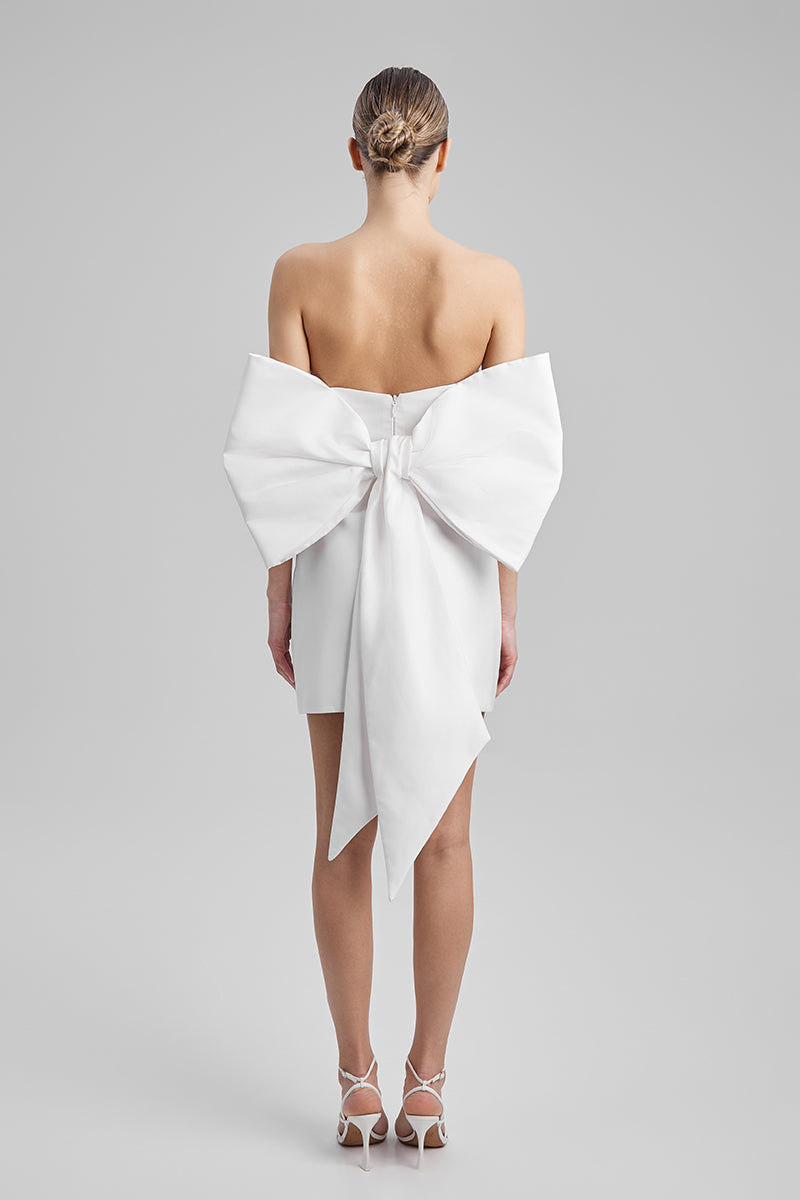 JOY WHITE MINI DRESS WITH BIG BOW - CULT MIA