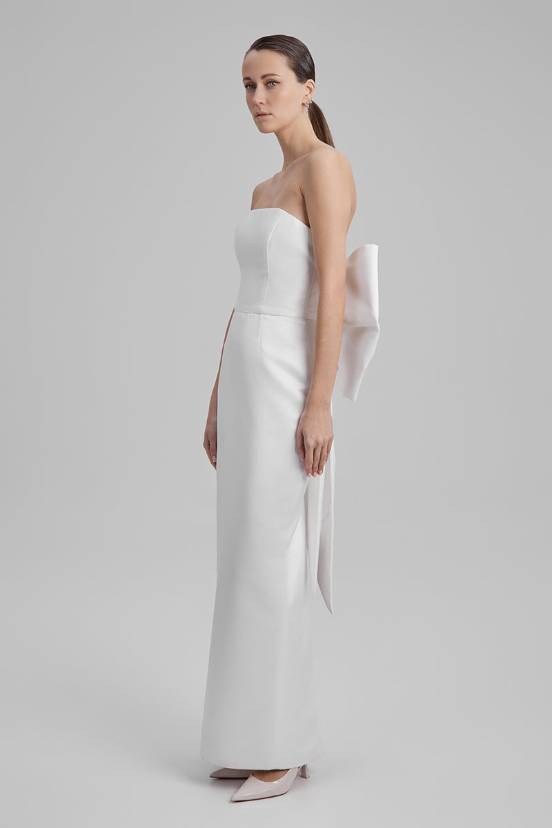 GIGI WHITE MAXI DRESS WITH BIG BOW - CULT MIA