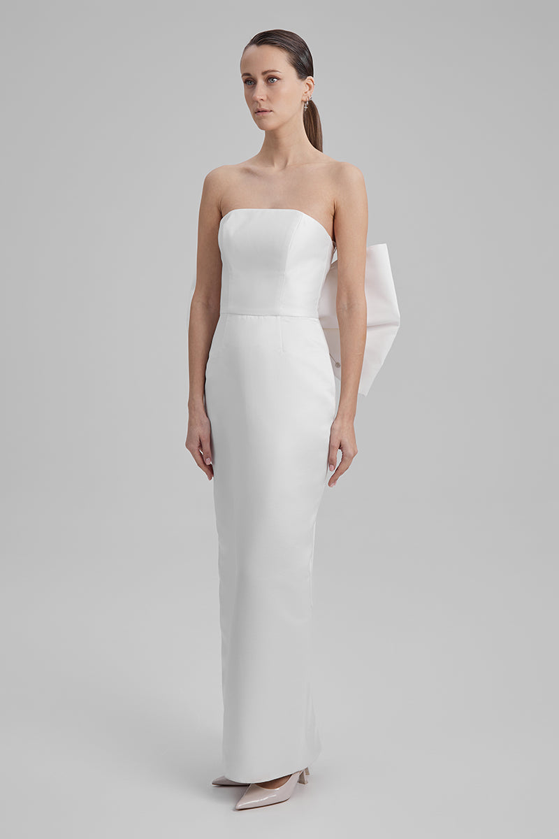 GIGI WHITE MAXI DRESS WITH BIG BOW - CULT MIA