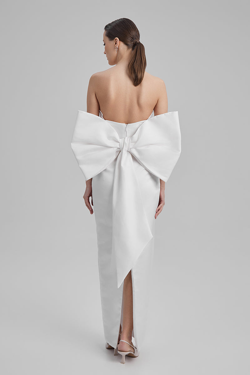 GIGI WHITE MAXI DRESS WITH BIG BOW - CULT MIA