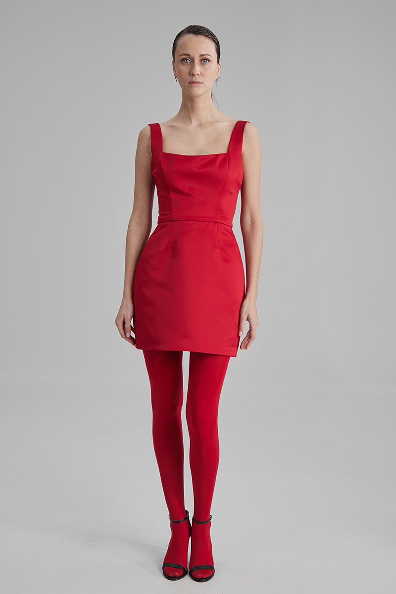 LUNA RED MINI DRESS WITH BIG BOW - CULT MIA