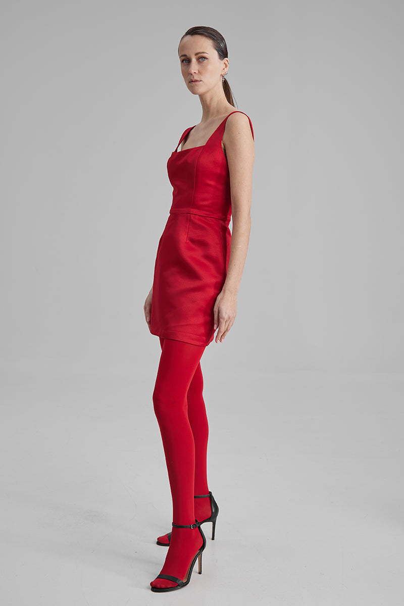 LUNA RED MINI DRESS WITH BIG BOW - CULT MIA
