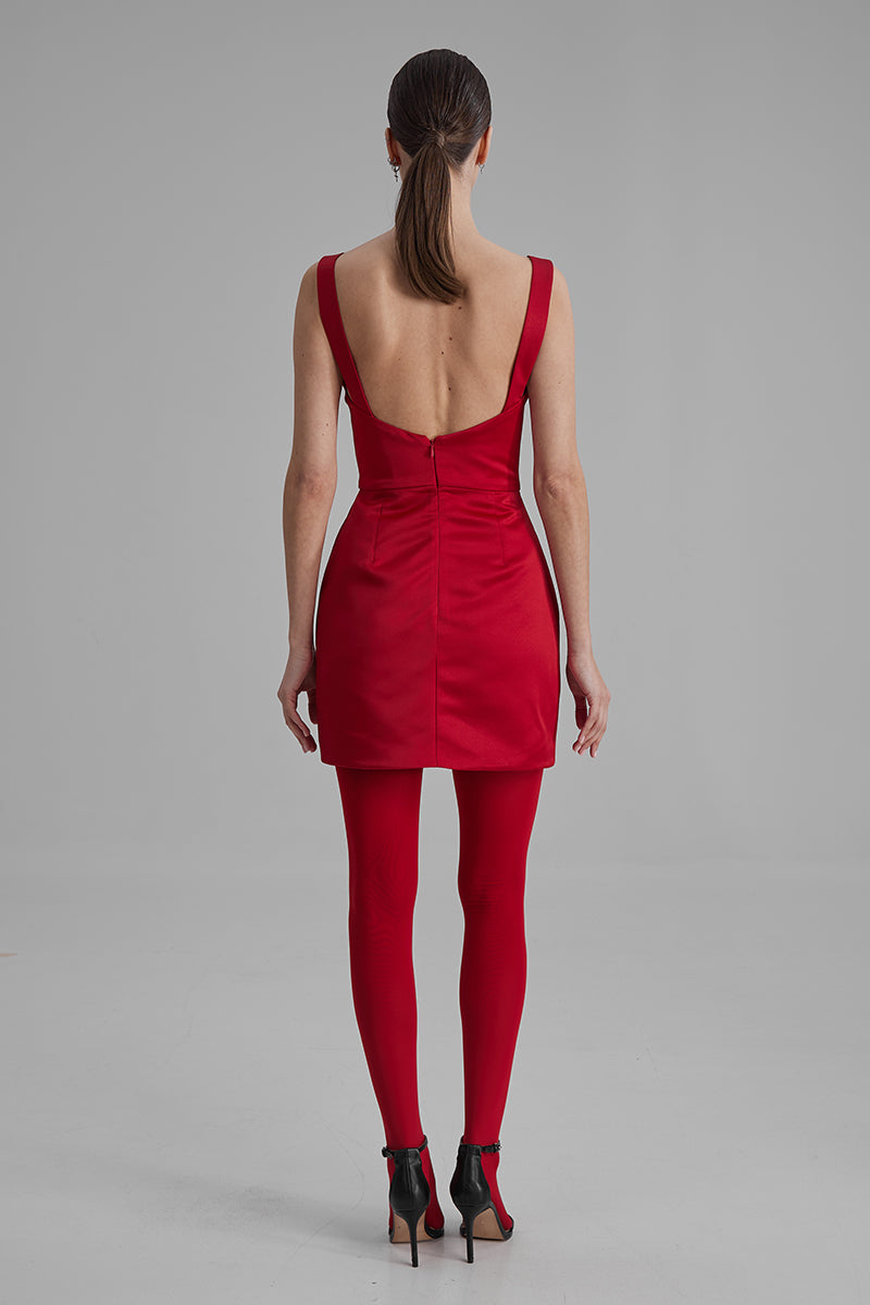 LUNA RED MINI DRESS WITH BIG BOW - CULT MIA
