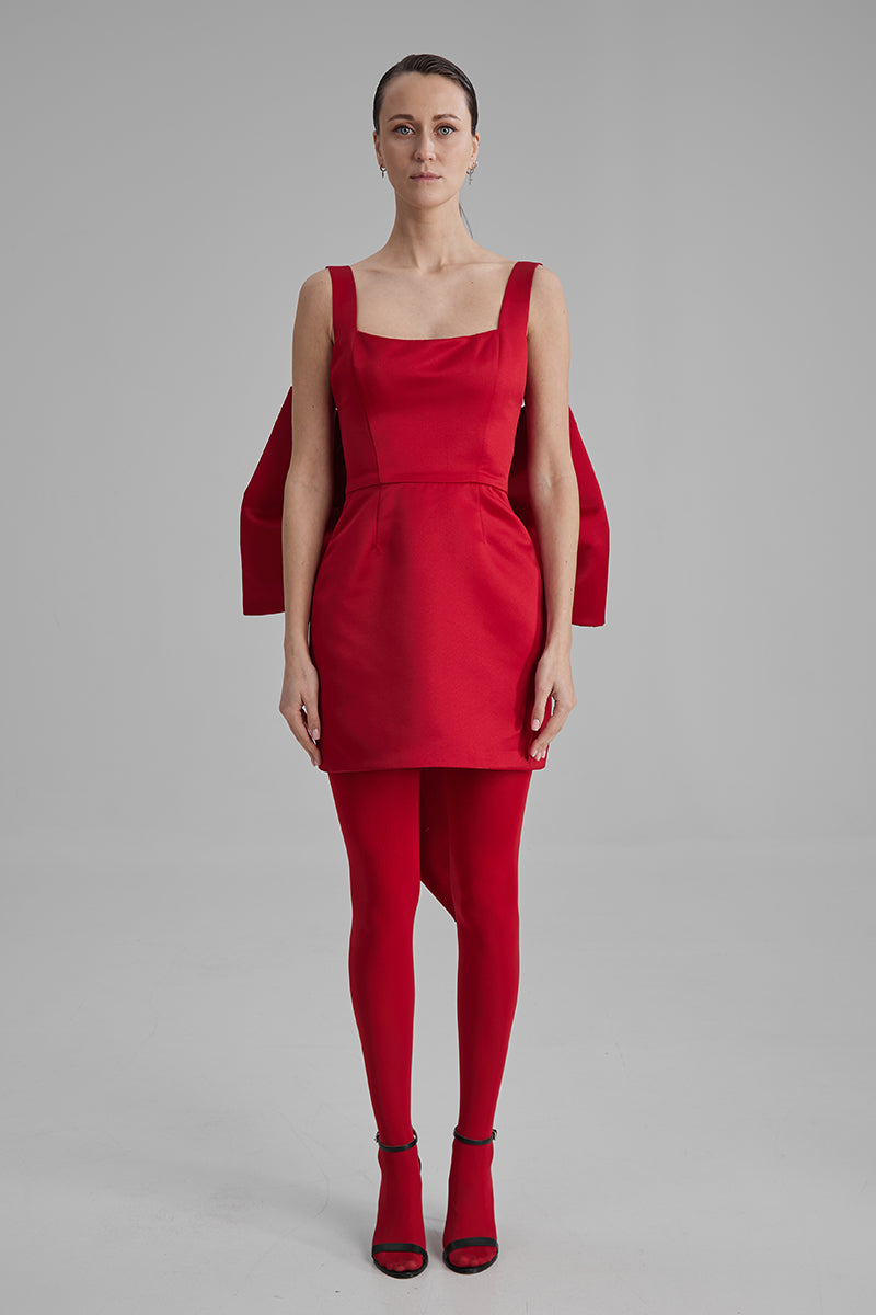 LUNA RED MINI DRESS WITH BIG BOW - CULT MIA
