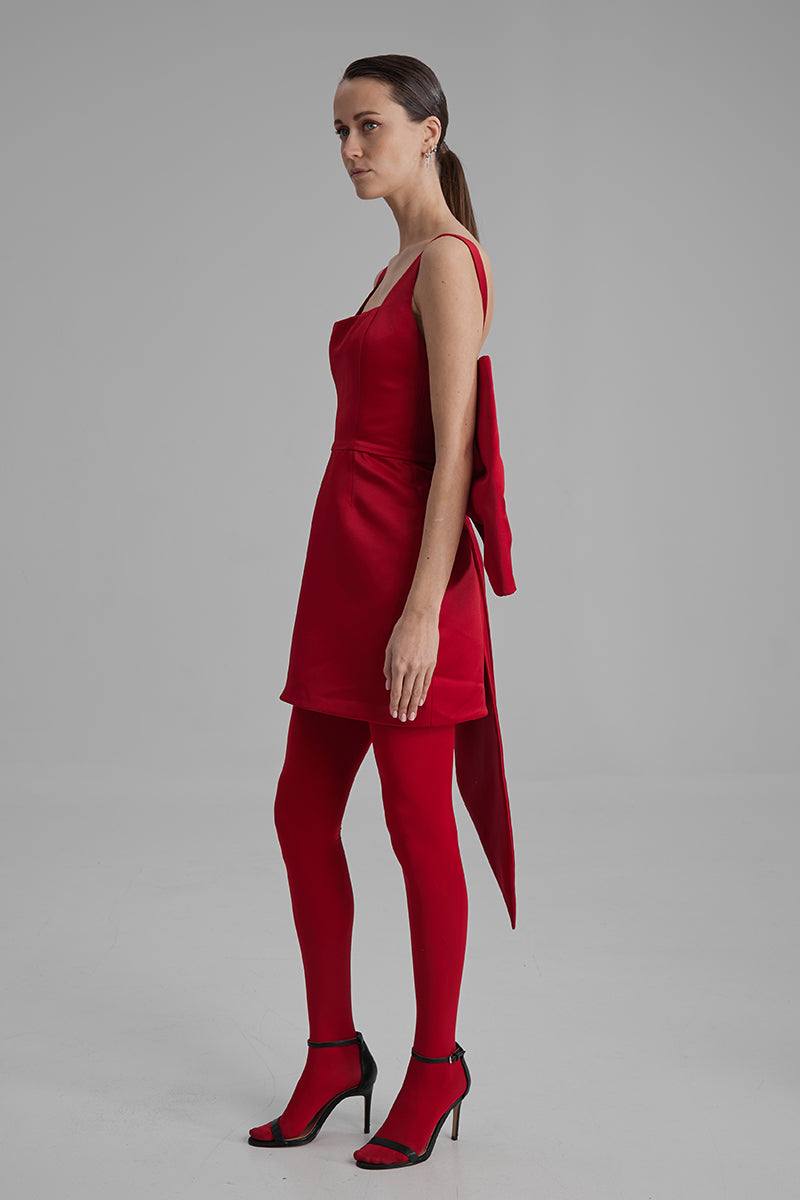 LUNA RED MINI DRESS WITH BIG BOW - CULT MIA