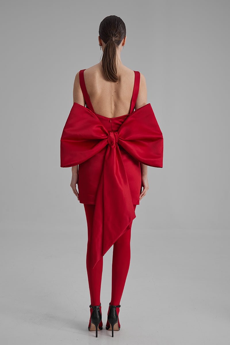 LUNA RED MINI DRESS WITH BIG BOW - CULT MIA