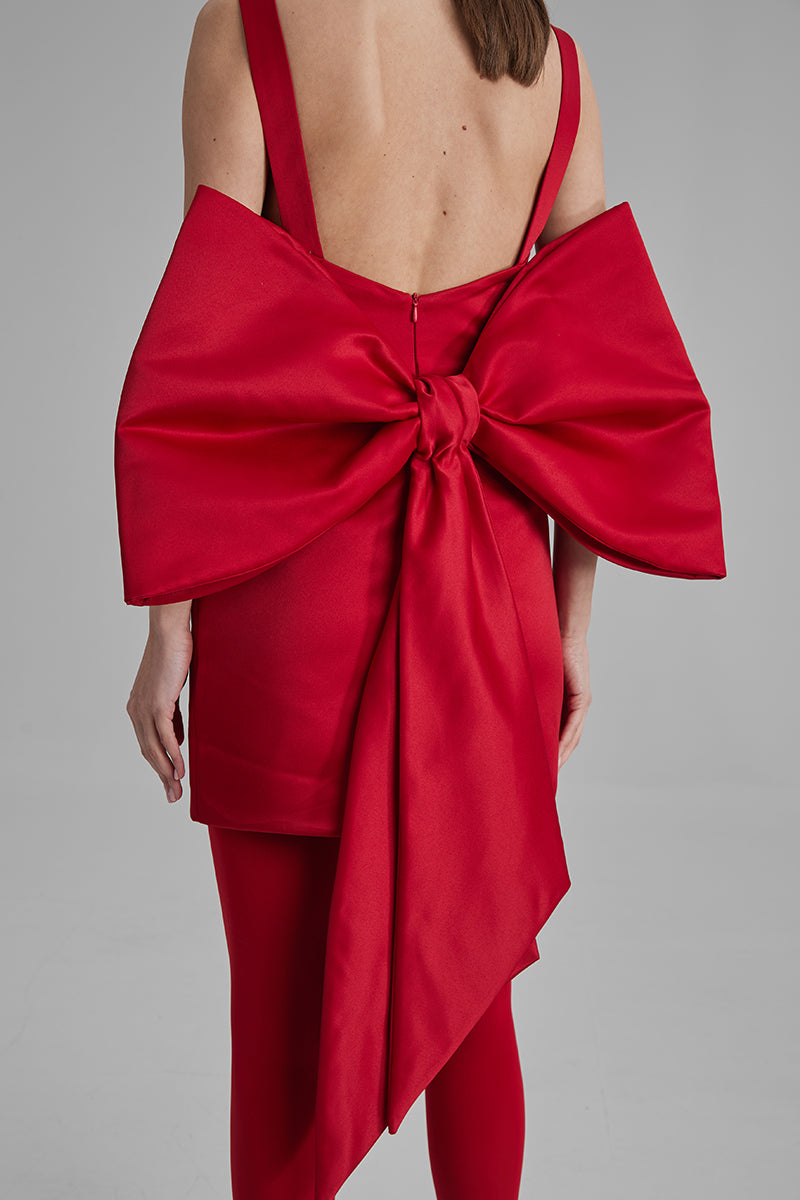 LUNA RED MINI DRESS WITH BIG BOW - CULT MIA