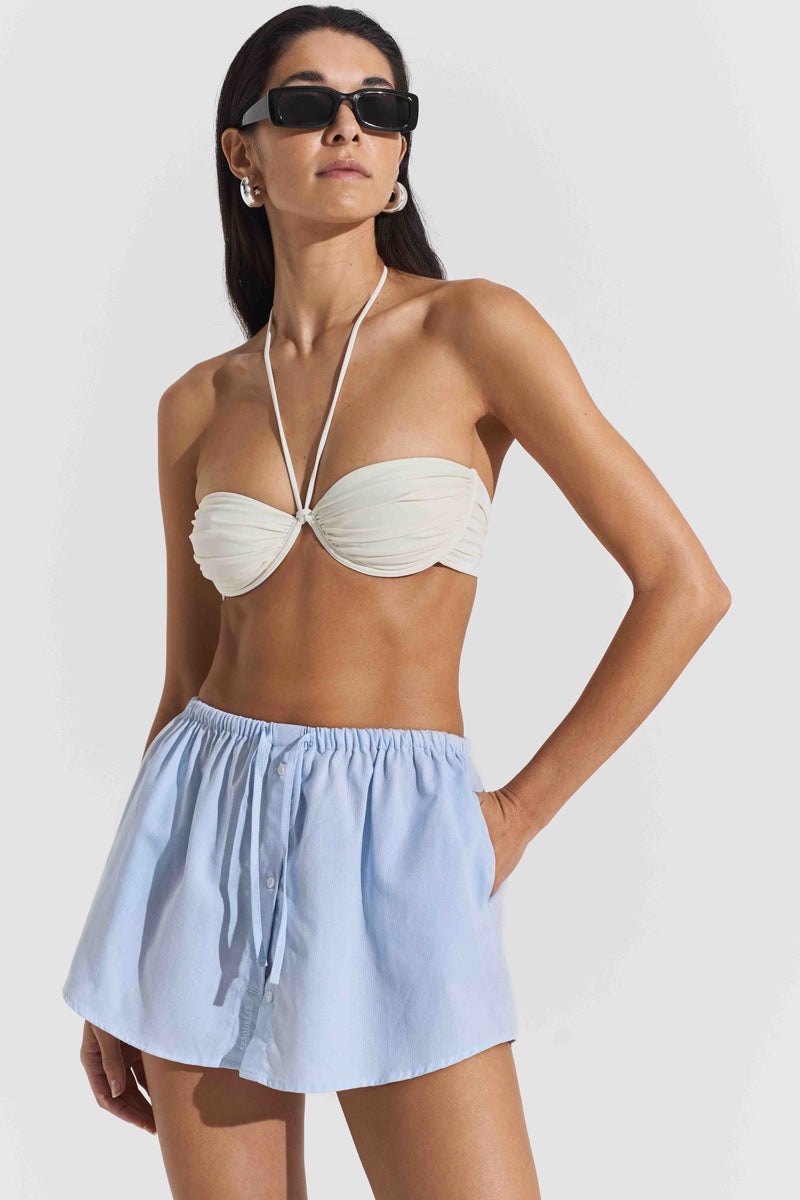 BILLOW BIKINI TOP AND TWISTED BIKINI BOTTOM IN CREME WHITE - CULT MIA