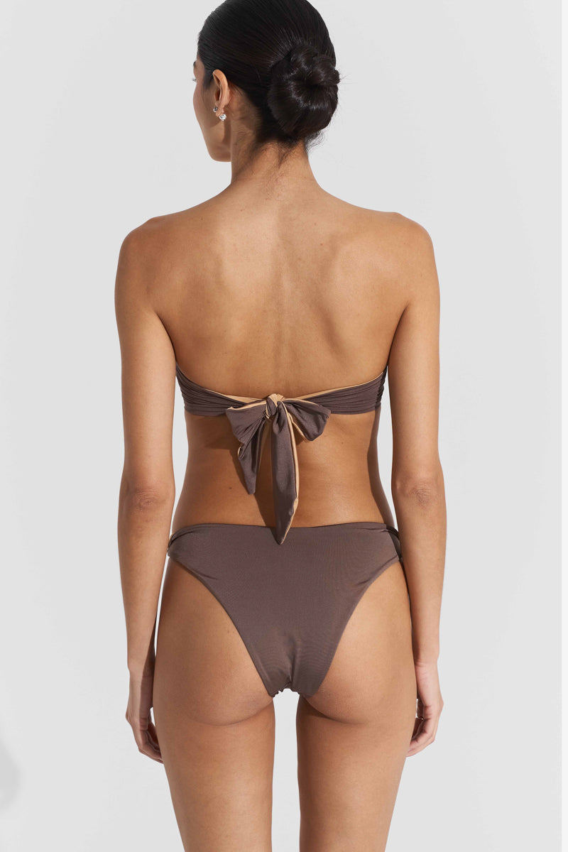 BILLOW BIKINI TOP AND TWISTED BIKINI BOTTOM IN NOUGAT - CULT MIA