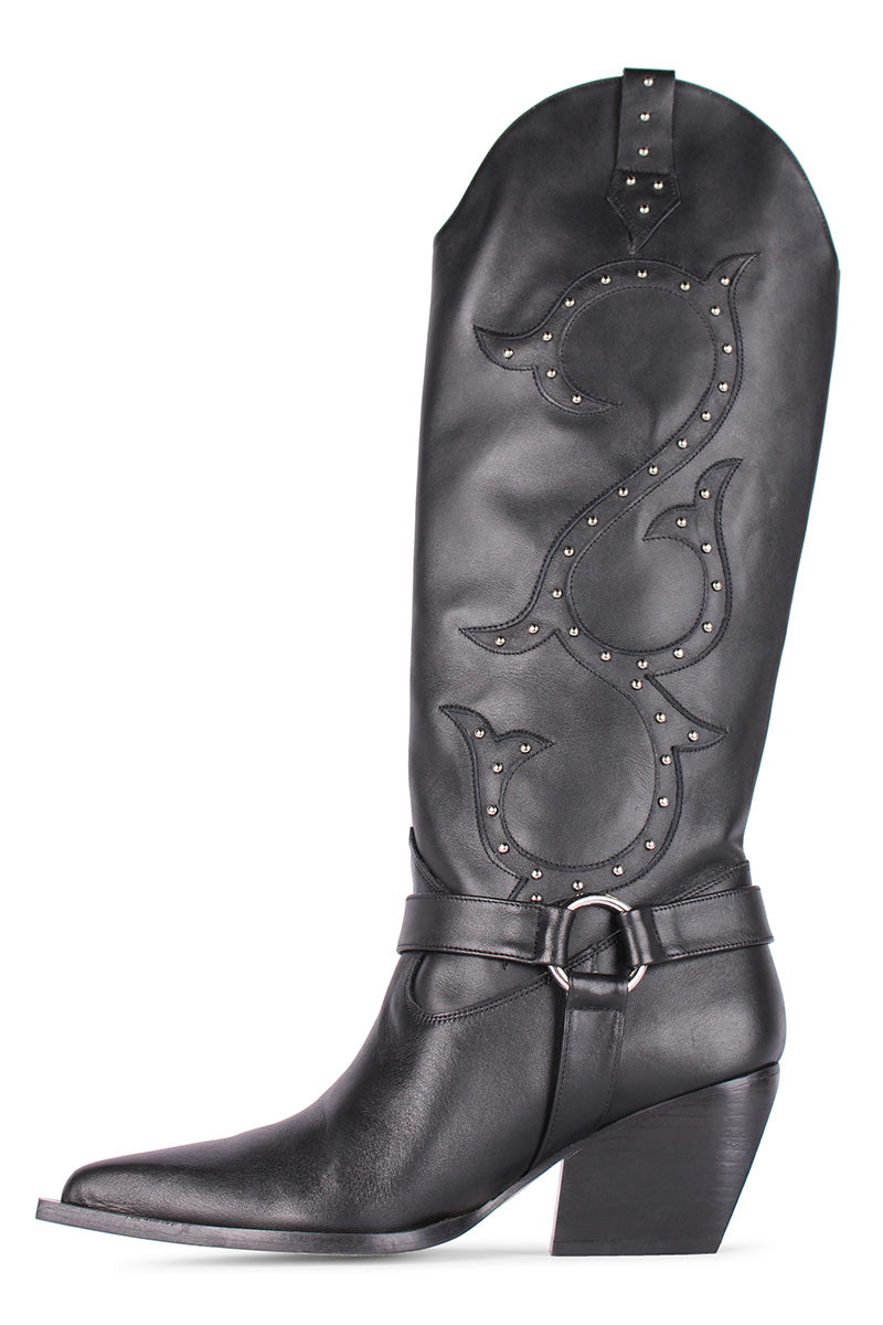 BLACK BONNIE COWBOY BOOTS - CULT MIA