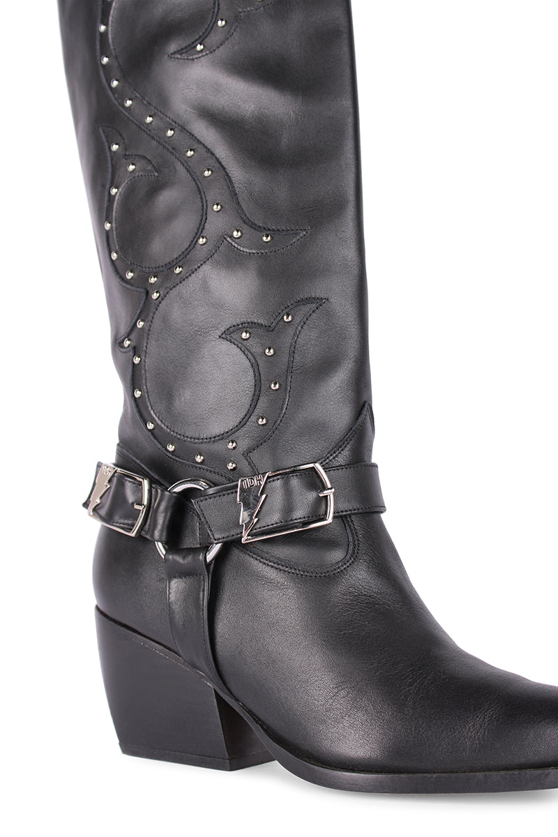 BLACK BONNIE COWBOY BOOTS - CULT MIA