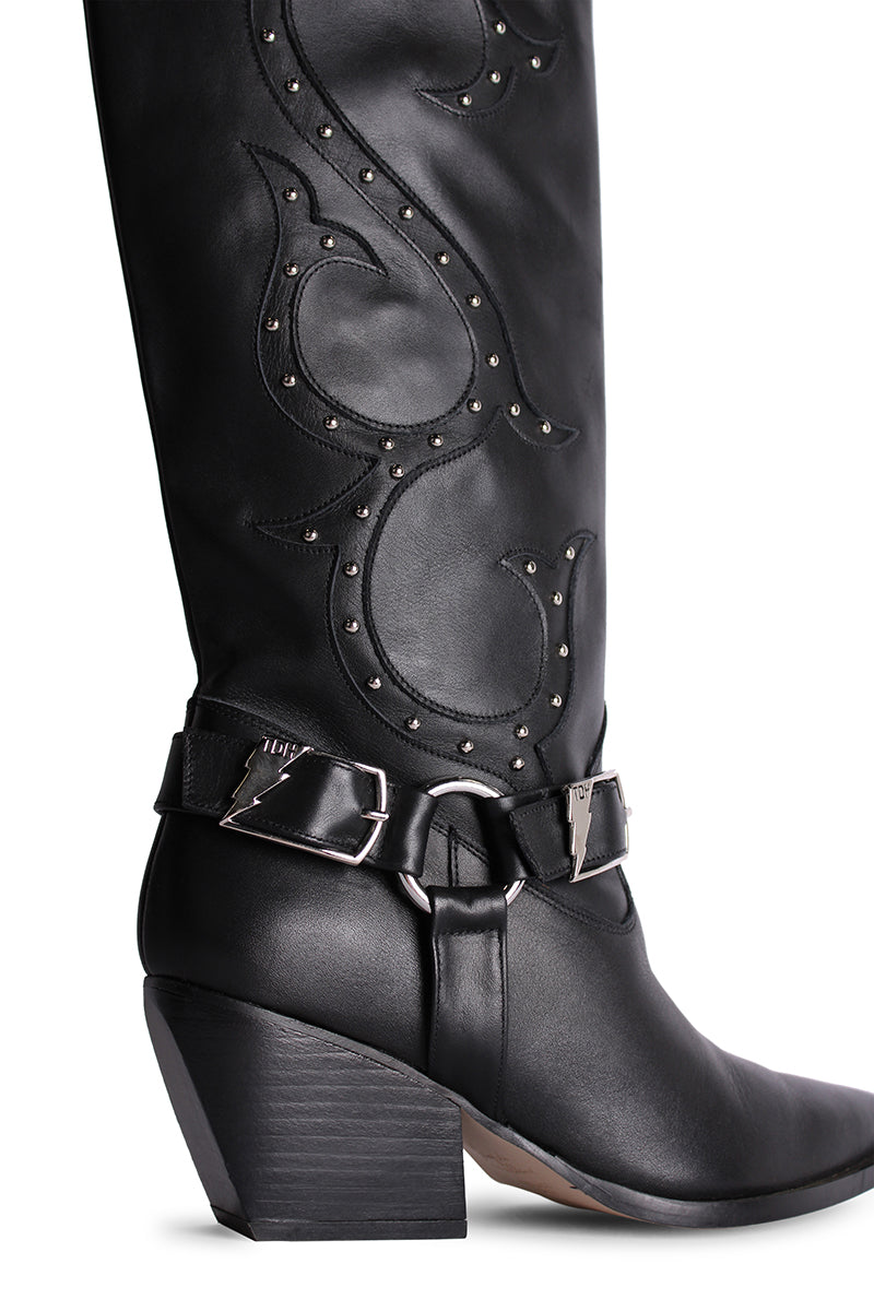 BLACK BONNIE COWBOY BOOTS - CULT MIA