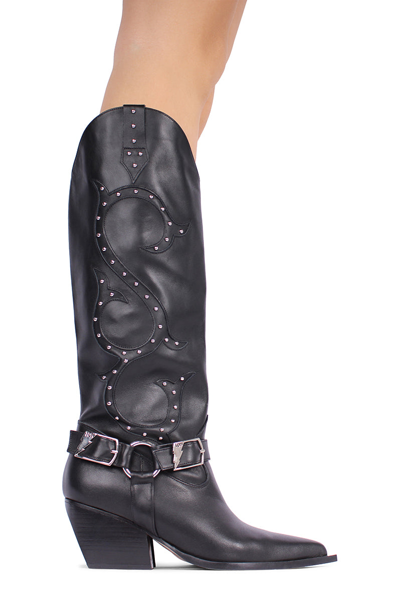 BLACK BONNIE COWBOY BOOTS - CULT MIA