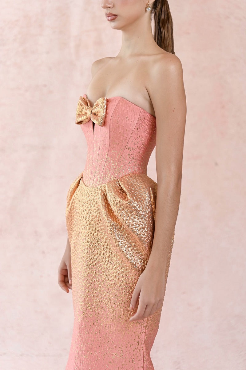 BROACADE BOWTIE FISHTAIL DRESS - CULT MIA